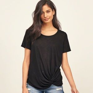 EUC XS Abercrombie Black Drapey Knotted Tee